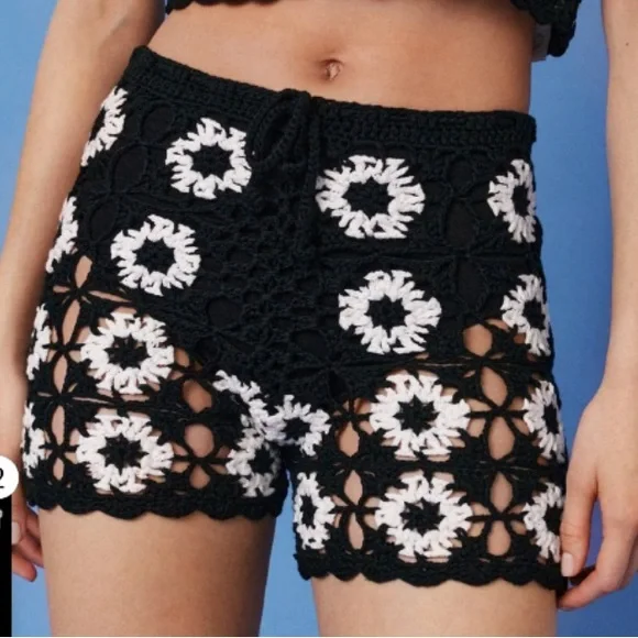 Nasty Gal Shorts Nasty Gal Floral Crochet Grandma Square Knit